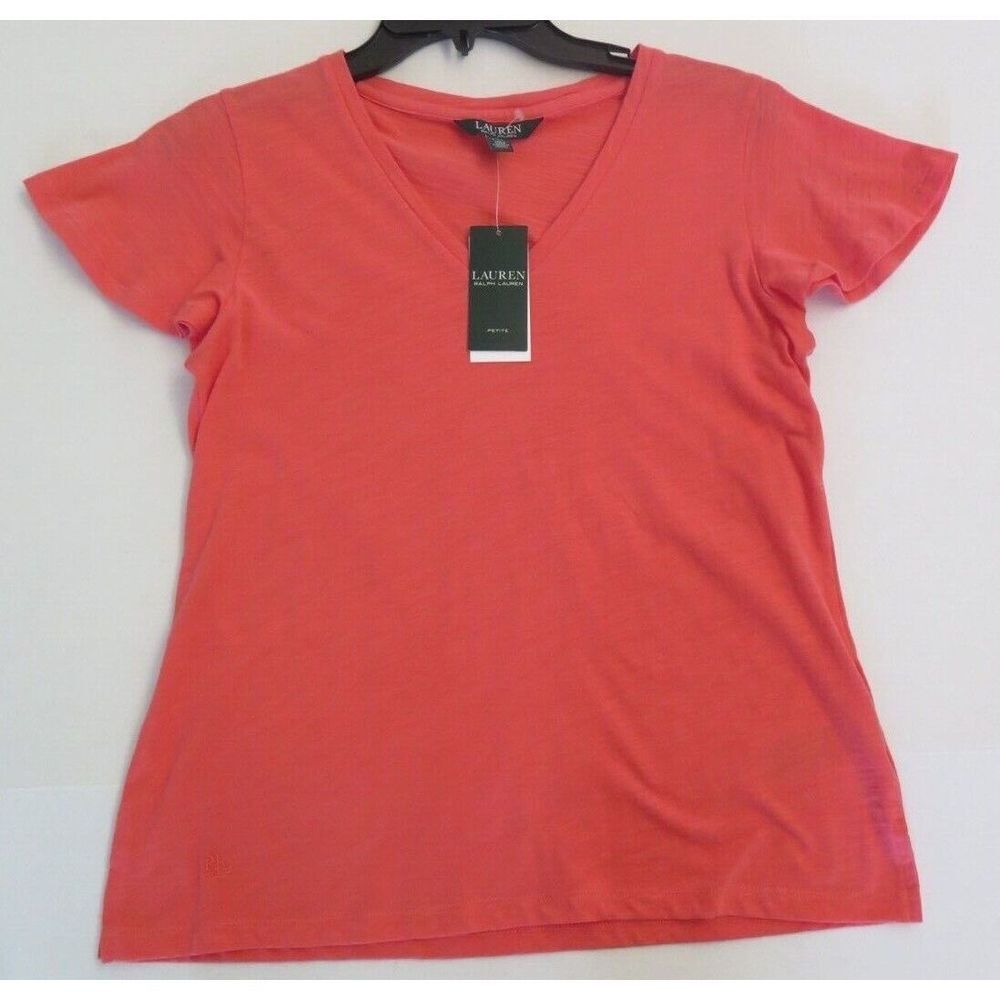 Lauren Ralph Lauren Women's Sz Petite Small Island Hibiscus V-Neck Shirt $50+